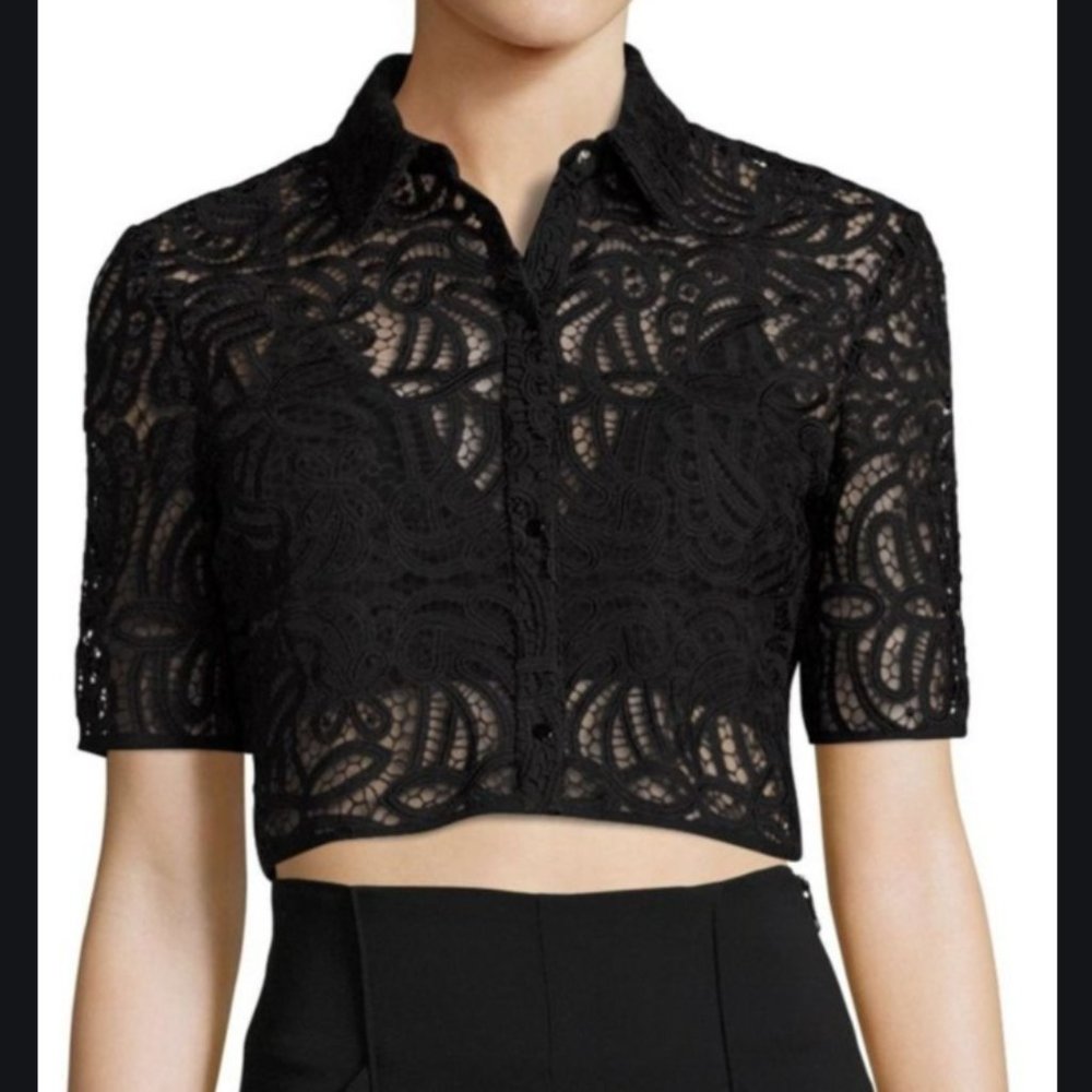 A.L.C. Cropped Lace Blouse in Black (size 8)